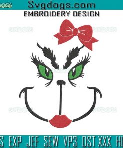 Miss Grinch Embroidery Design File, Grinch Christmas Embroidery Design File
