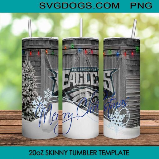 Philadelphia Eagles 20oz Skinny Tumbler Template PNG, Philadelphia Eagles Merry Christmas Tumbler PNG File Digital Download
