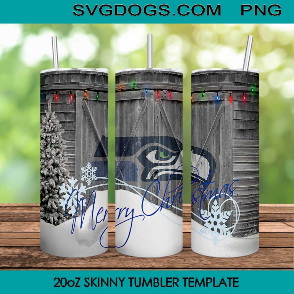 Seattle Seahawks 20oz Skinny Tumbler Template PNG, Seattle Seahawks Merry Christmas Tumbler PNG File Digital Download