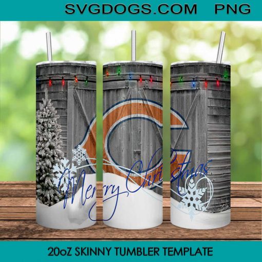 Chicago Bears 20oz Skinny Tumbler Template PNG, Chicago Bears Merry Christmas Tumbler PNG File Digital Download