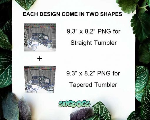 Seattle Seahawks 20oz Skinny Tumbler Template PNG, Seattle Seahawks Merry Christmas Tumbler PNG File Digital Download