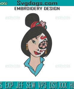 Mulan Sugar Skull Embroidery Design File, Halloween Embroidery Design File