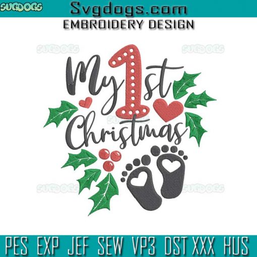 My First Christmas Embroidery Design File, Meryy Christmas Baby Embroidery Design File