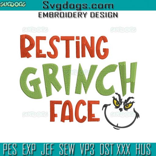 Resting Grinch Face Embroidery Design File, Grinch Christmas 2022 Embroidery Design File