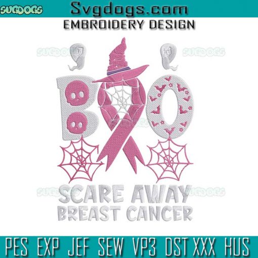 Scare Away Breast Cancer Boo Pink Ribbon Embroidery Design File, Pink Ribbon Embroidery Design File