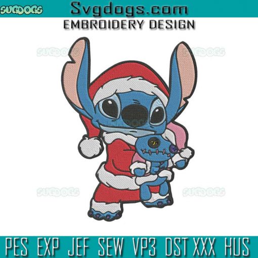 Stitch Christmas Embroidery Design File, Stitch Christmas Hand Holding Teddy Bear Embroidery Design File