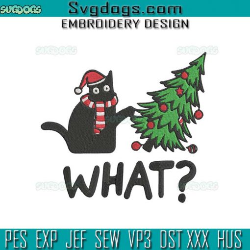 Black Cat Christmas Tree Embroidery Design File, Funny Christmas Embroidery Design File