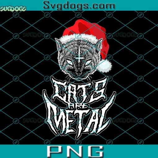 Cats Are Metal Christmas PNG, Black Cat Hat Santa PNG