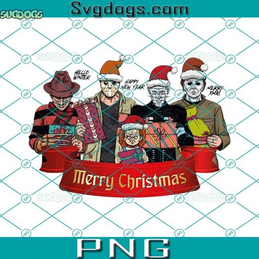 Horror Movie Characters With Gift Christmas PNG, Horror Movie Merry Christmas PNG, Happy New Year PNG