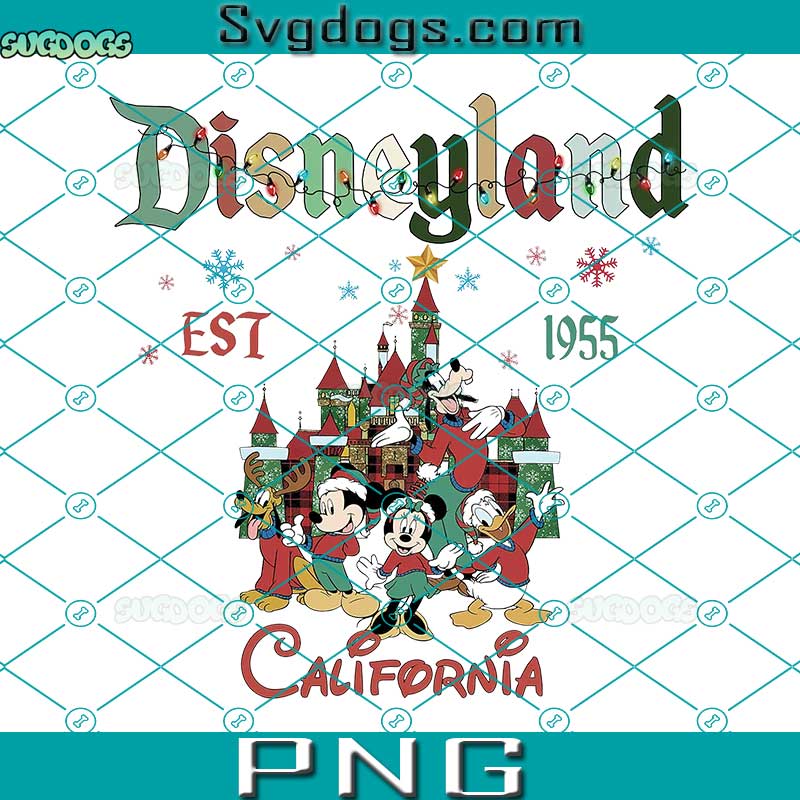 Mickey And Friend Est 1955 Christmas PNG, Disneyland Canifornia PNG, Castle Daisy Goofy Family Holiday Vacation PNG