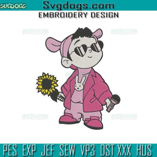 Bad Bunny With Sunflower And Microphone Embroidery Design File, Baby Benito Embroidery Design File