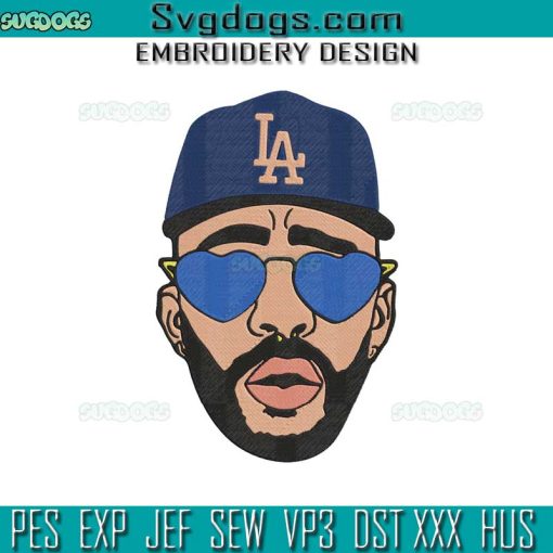 Bad Bunny Embroidery Design File, Los Angeles Dodgers Embroidery Design File, Bad Bunny LA MLB Baseball Embroidery Design File