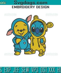 Stitch And Bear Embroidery Design File, Stitch Cartoon Characters Friends Embroidery Design File