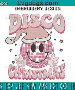 Christmas Pink Disco Embroidery Design File, Smiley Ball Embroidery Design File
