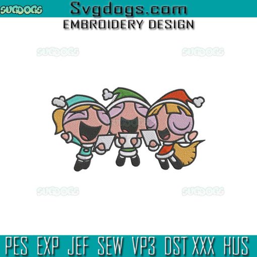 Christmas Powerpuff Embroidery Design File, Powerpuff Santa Hat Embroidery Design File