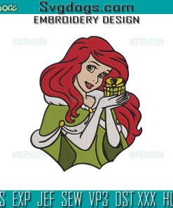 Ariel Christmas princess Embroidery Design File, Christmas Princess Santa Claus Embroidery Design File
