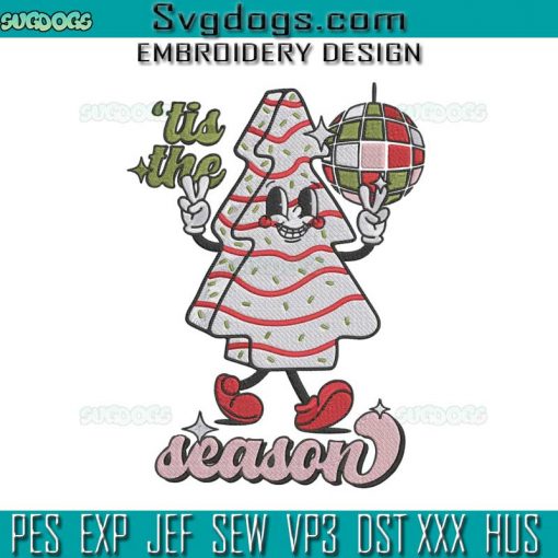 Tis the Season Christmas Embroidery Design File, Christmas Tree Cake Embroidery Design File