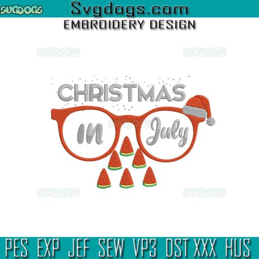 Christmas In July Embroidery Design File, Santa Hat Sunglasses Embroidery Design File