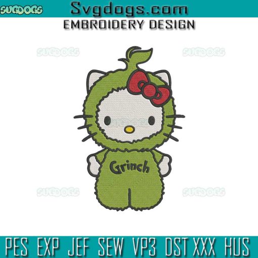 Grinch Hello Kitty Embroidery Design File, Grinch Christmas Embroidery Design File
