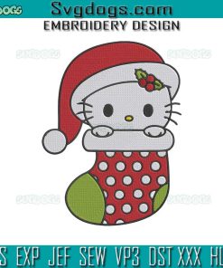 Hello Kitty Stocking Embroidery Design File, Hello Kitty Christmas Embroidery Design File