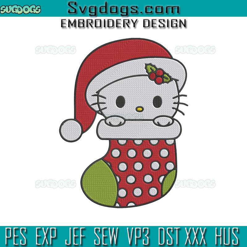 Hello Kitty Stocking Embroidery Design File, Hello Kitty Christmas Embroidery Design File