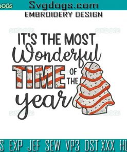 Christmas Tree Cake Embroidery Design File, It’s The Most Wonderful Time Of The Year Christmas Tree Cake Embroidery Design File