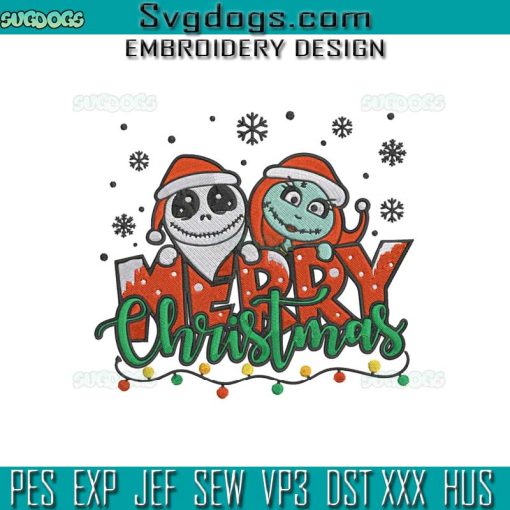 Jack And Sally Merry Christmas Embroidery Design File, Jack And Sally Santa Hat Embroidery Design File