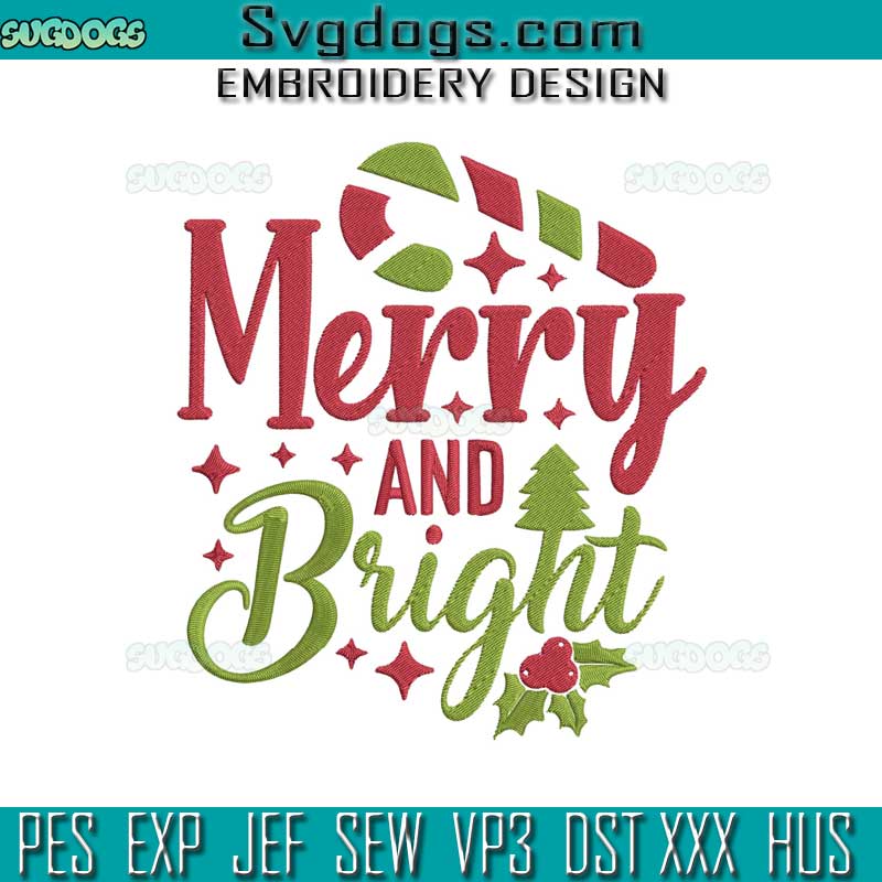 Merry And Bright Embroidery Design File, Christmas Embroidery Design File