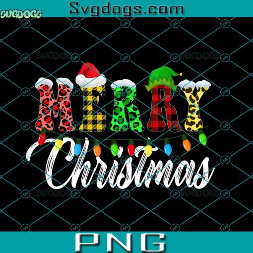 Merry Christmas Leopard Xmas Lights Plaid PNG, Buffalo Plaid Christmas PNG, Merry Christmas PNG