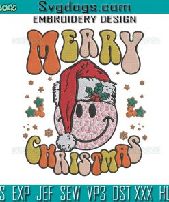 Merry Christmas Smiley Face Embroidery Design File, Xmas Theme Embroidery Design File