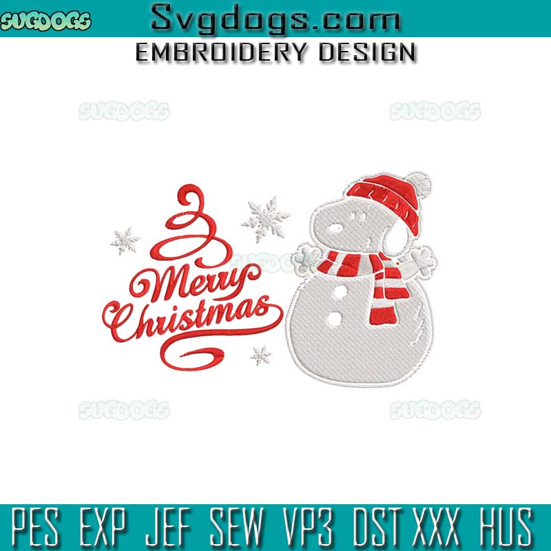 Merry Christmas Snoopy Embroidery Design File, Snowman Snoopy Embroidery Design File