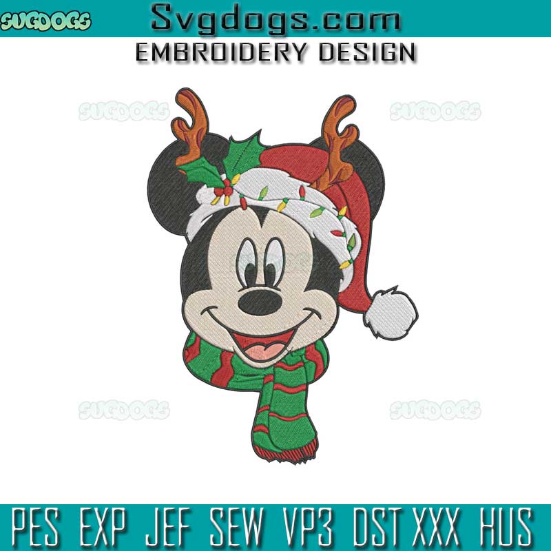 Mickey Merry Christmas Embroidery Design File, Character Face Xmas Embroidery Design File