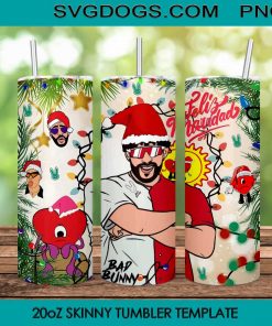Bad Bunny Christmas 20oz Skinny Tumbler Template PNG, Bad Bunny Santa Hat Tumbler PNG File Digital Download