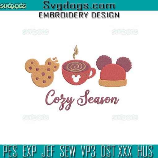 Mouse Head Cozy Season Embroidery Design File, Mickey Coffee Embroidery Design File