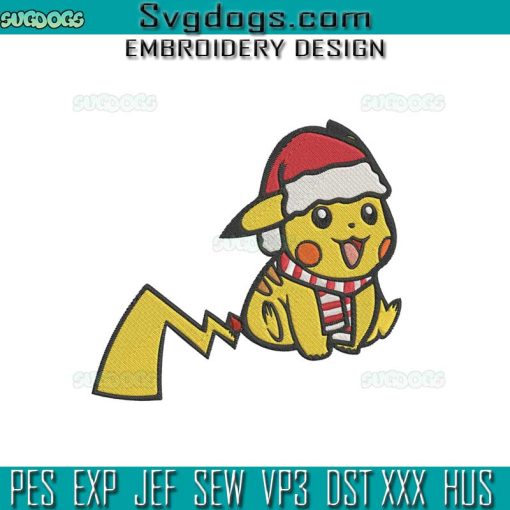 Pikachu Christmas Embroidery Design File, Pokemon Christmas Embroidery Design File