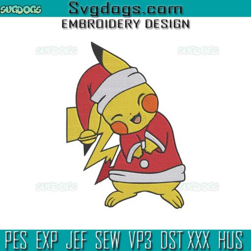 Pikachu Santa Embroidery Design File, Pikachu Christmas Embroidery Design File