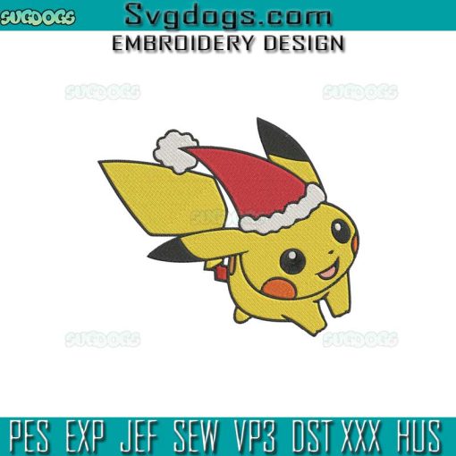 Pikachu Christmas Santa Hat Embroidery Design File, Pokemon Christmas Embroidery Design File
