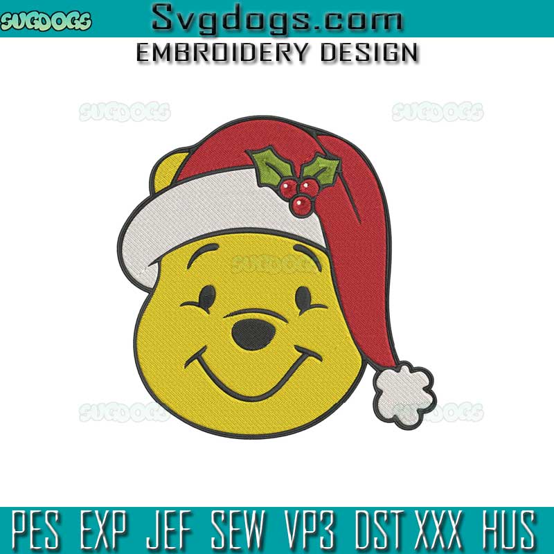 Pooh Bear Face Christmas Embroidery Design File,  The Pooh Christmas Embroidery Design File