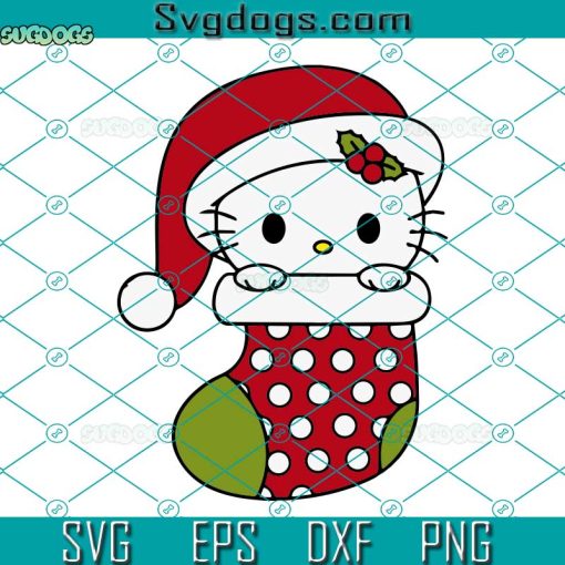Hello Cat Stocking SVG, Hello Cat Christmas SVG, Christmas Cat Santa Hat SVG, Hello Cat Stocking SVG DXF EPS PNG