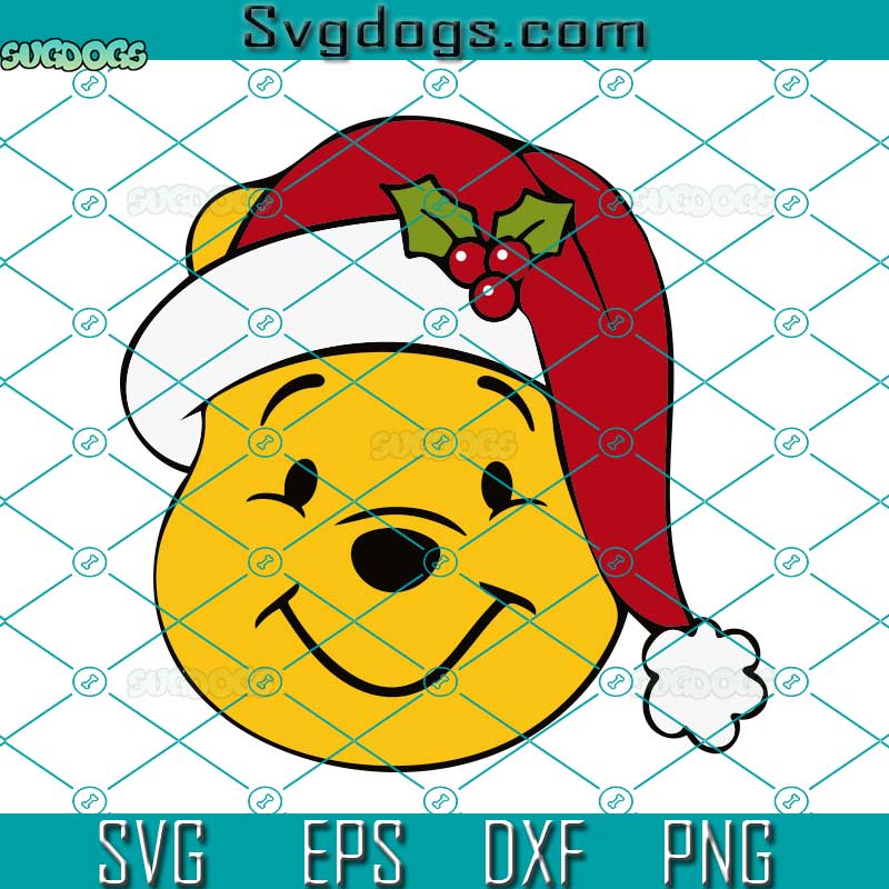Pooh Bear Face SVG, Honey Bear Christmas SVG, Winnie SVG, Christmas Pooh Santa Hat SVG DXF EPS PNG