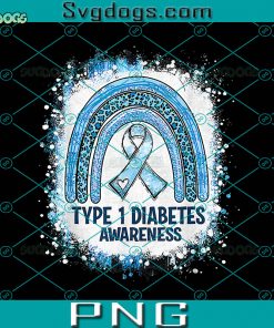 Type 1 Diabetes Awareness PNG, Type 1 Diabetes Awareness Month Bleached Rainbow Blue Ribbon PNG