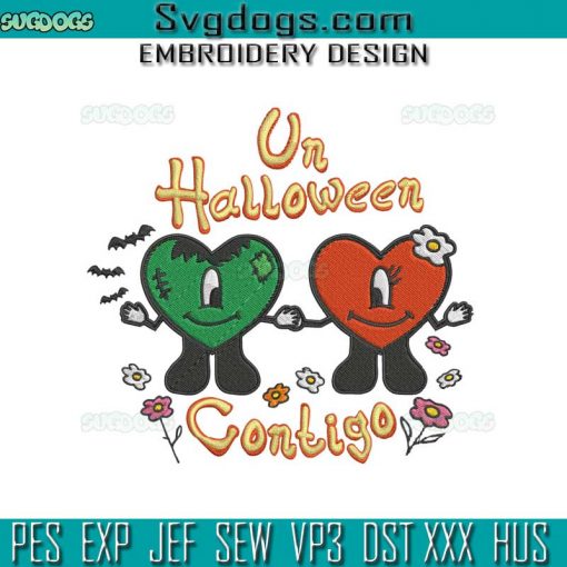 Un Halloween Contigo Embroidery Design File, Bad Bunny Halloween Embroidery Design File