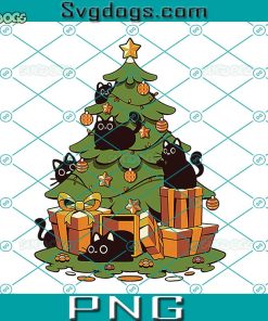 Black Cat Christmas PNG, Meowy Christmas Black Cat Christmas Tree PNG, Funny Merry Xmas PNG