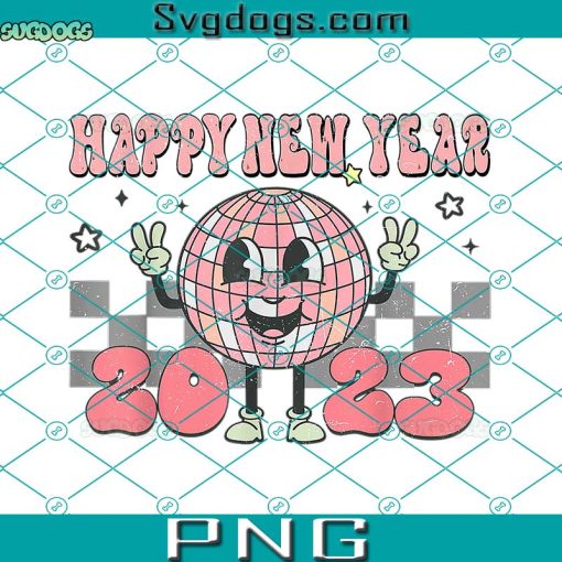 Happy New Year 2023 PNG, New Years Eve Disco Ball Groovy PNG, 2023 PNG