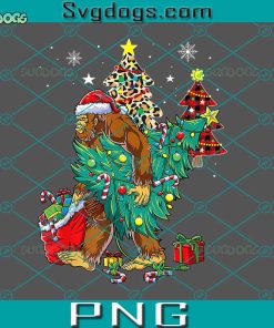 Bigfoot Christmas Tree Lights PNG, Bigfoot Santa PNG