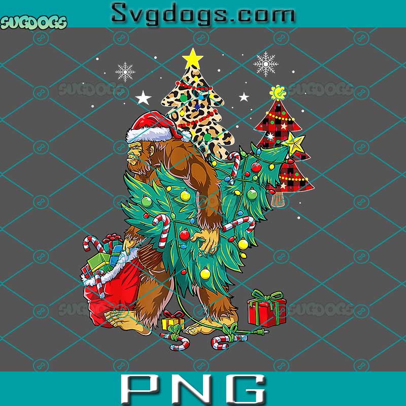 Bigfoot Christmas Tree Lights PNG, Bigfoot Santa PNG