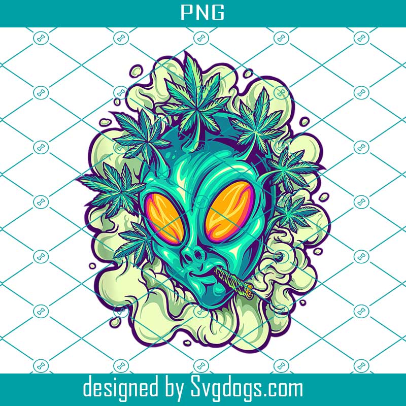Colorful Alien Head Weed Cloud PNG, Alien Smoking Weed PNG, Smoking Marijuana PNG