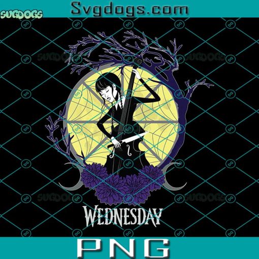 Wednesday Series PNG, Wednesday Playing Celo With Glass Window PNG, Wednesday Addams PNG