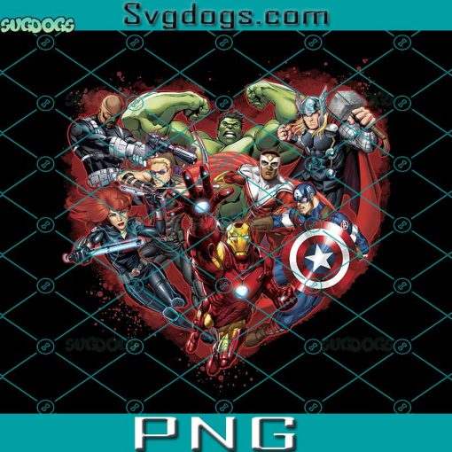 Marvel Avengers Heart Group Shot Valentine PNG, Marvel Avengers Valentine PNG, Valentine’s Day PNG
