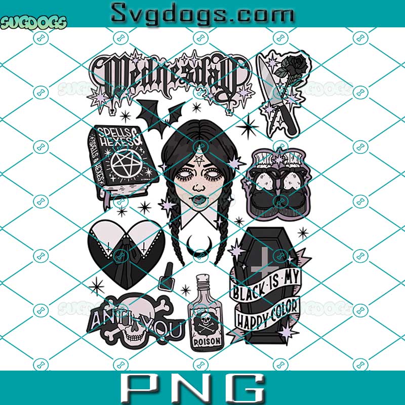 Wednesday PNG, Wednesday Black Is My Happy Color PNG, Spells Hexes PNG, Anti You PNG